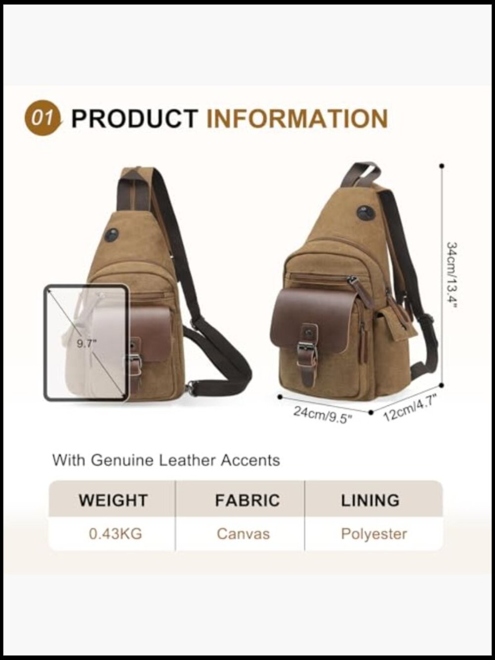 Canvas Convertible Sling Backpack Crossbody Chest Bag Vintage Travel Daypack - Picture 3 of 7